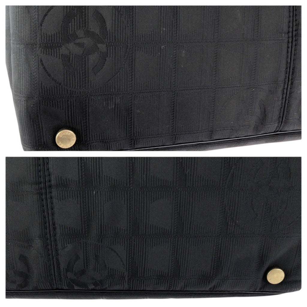 Chanel Black Nylon Leather Shoulder Bag Tote Bag (Pre-Owned)