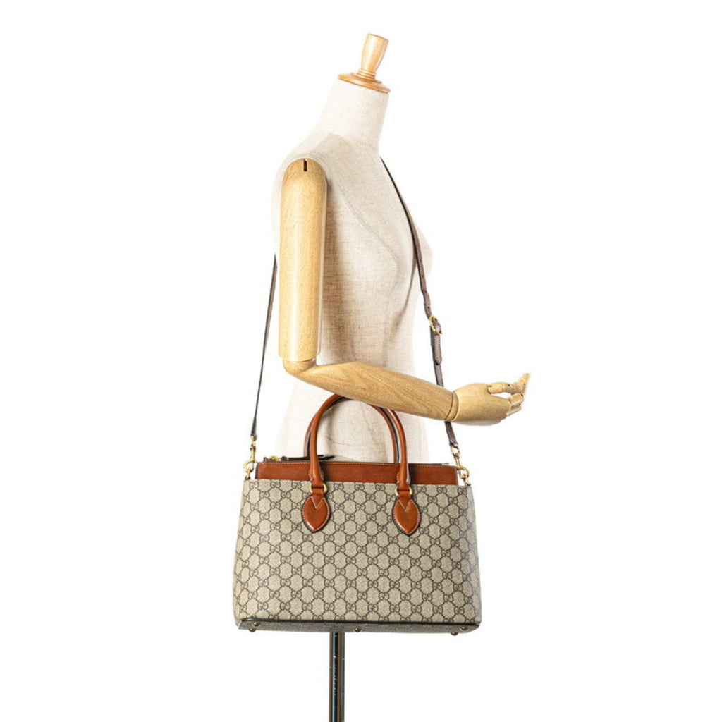 Gucci Beige Brown Pvc Leather Handbag Shoulder Bag (Pre-Owned)