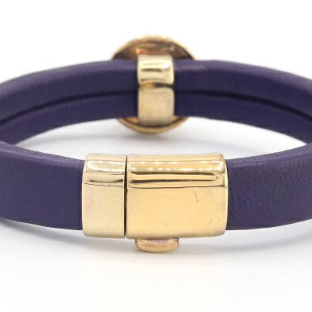 Bottega Veneta Gold Purple Leather Sterling Silver 925 Charm Bracelet (Pre-Owned)