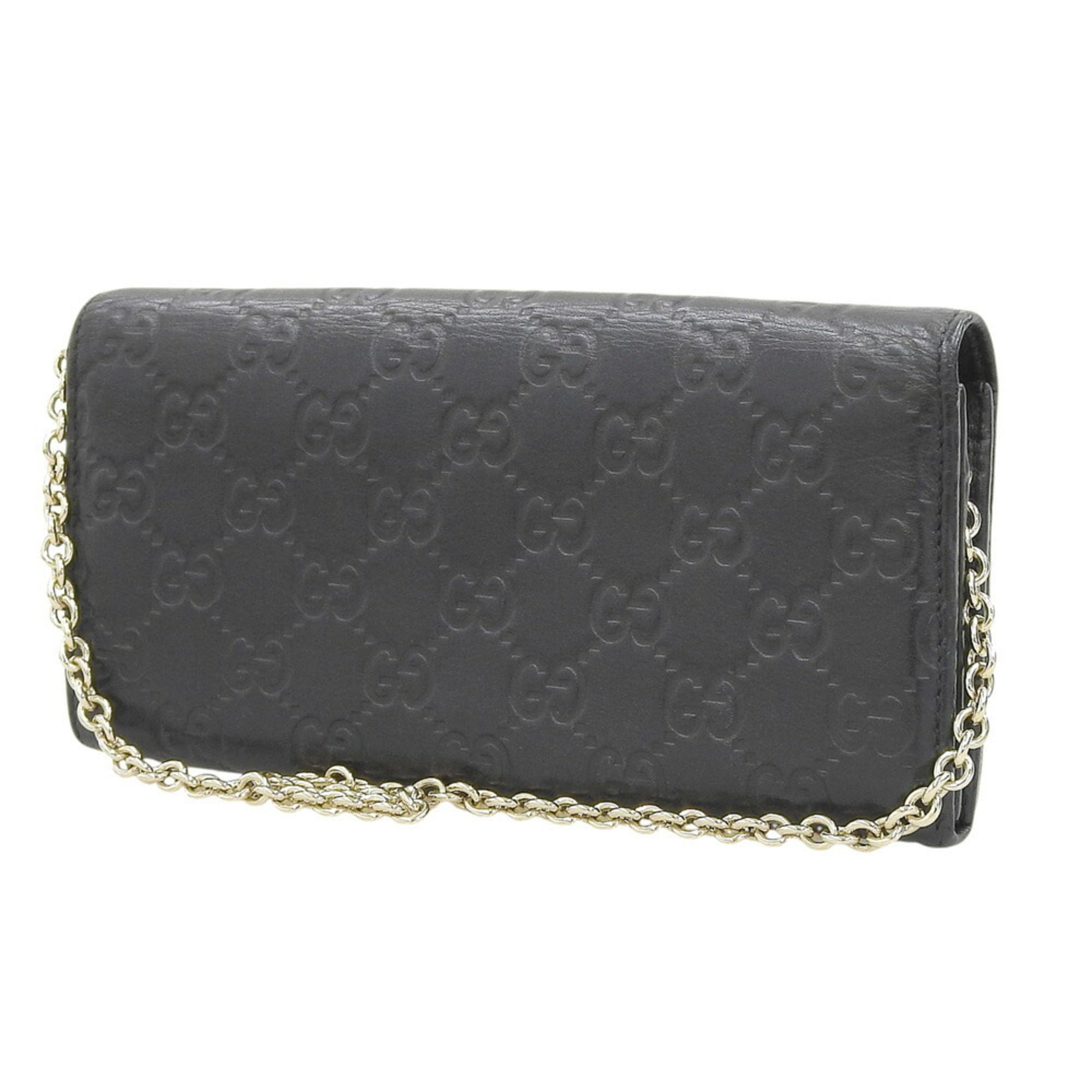 Gucci Black Leather Chain/Shoulder Wallet (Pre-Owned)