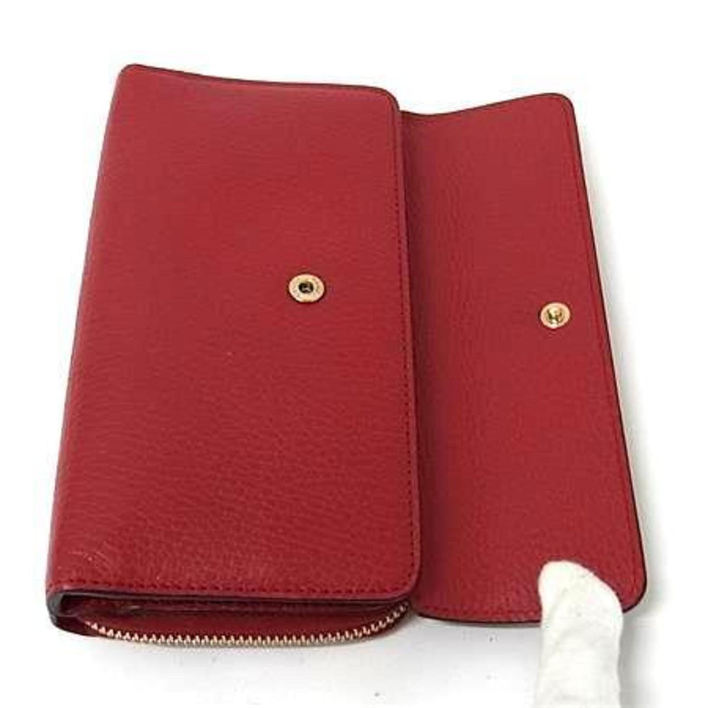 Gucci Red Color Leather Long Wallet (Tri-Fold) (Pre-Owned)