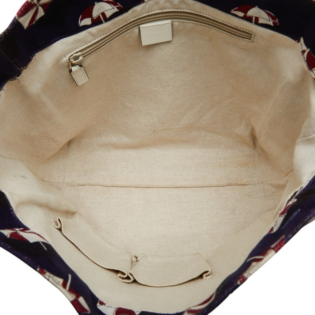 Gucci Multi-Color Navy Canvas Leather Handbag Tote Bag (Pre-Owned)
