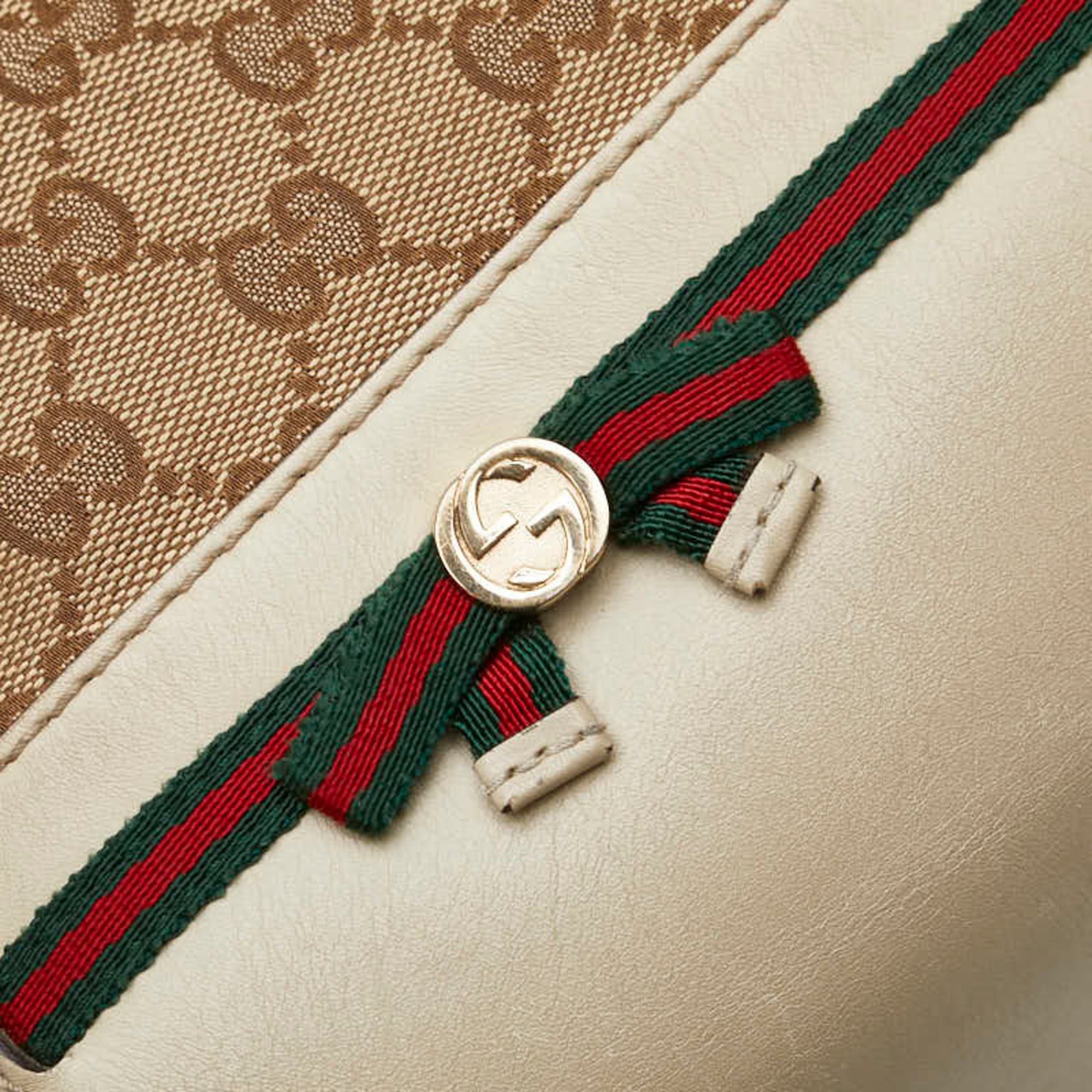 Gucci Gg Canvas Beige Gg Canvas Leather Shoulder Bag Tote Bag (Pre-Owned)