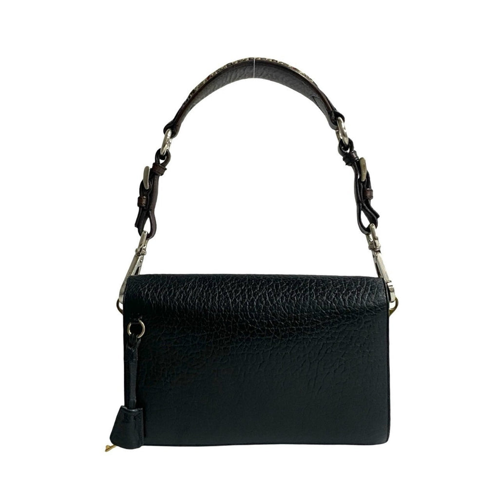 Prada Black Brown Tweed Leather Handbag Shoulder Bag (Pre-Owned)