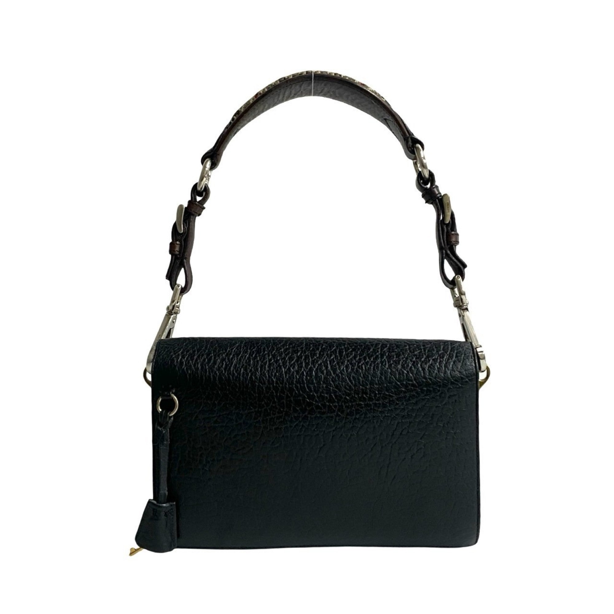 Prada Black Brown Tweed Leather Handbag Shoulder Bag (Pre-Owned)
