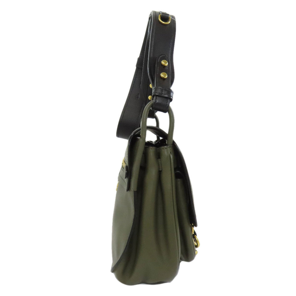 Prada Khaki Leather Shoulder Bag (Pre-Owned)