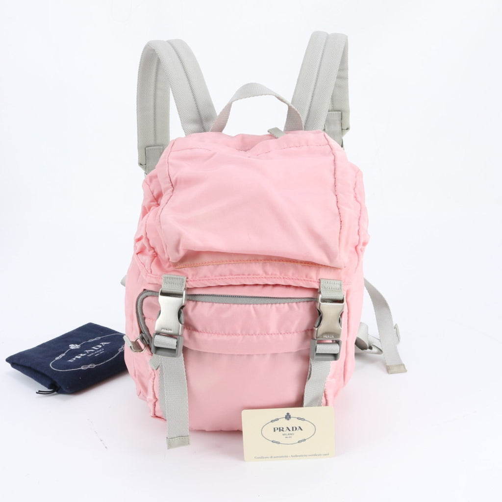 Prada Gray Pink Nylon Leather Backpack (Pre-Owned)