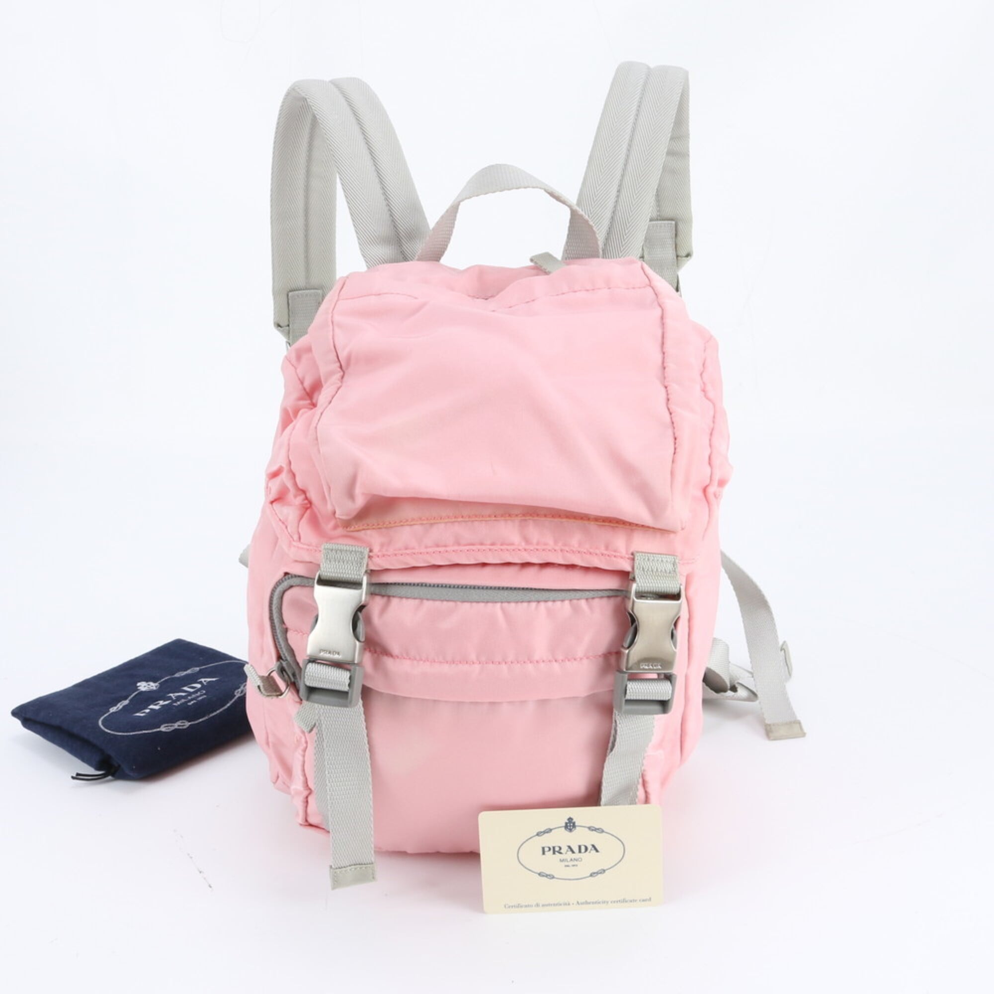 Prada Gray Pink Nylon Leather Backpack (Pre-Owned)