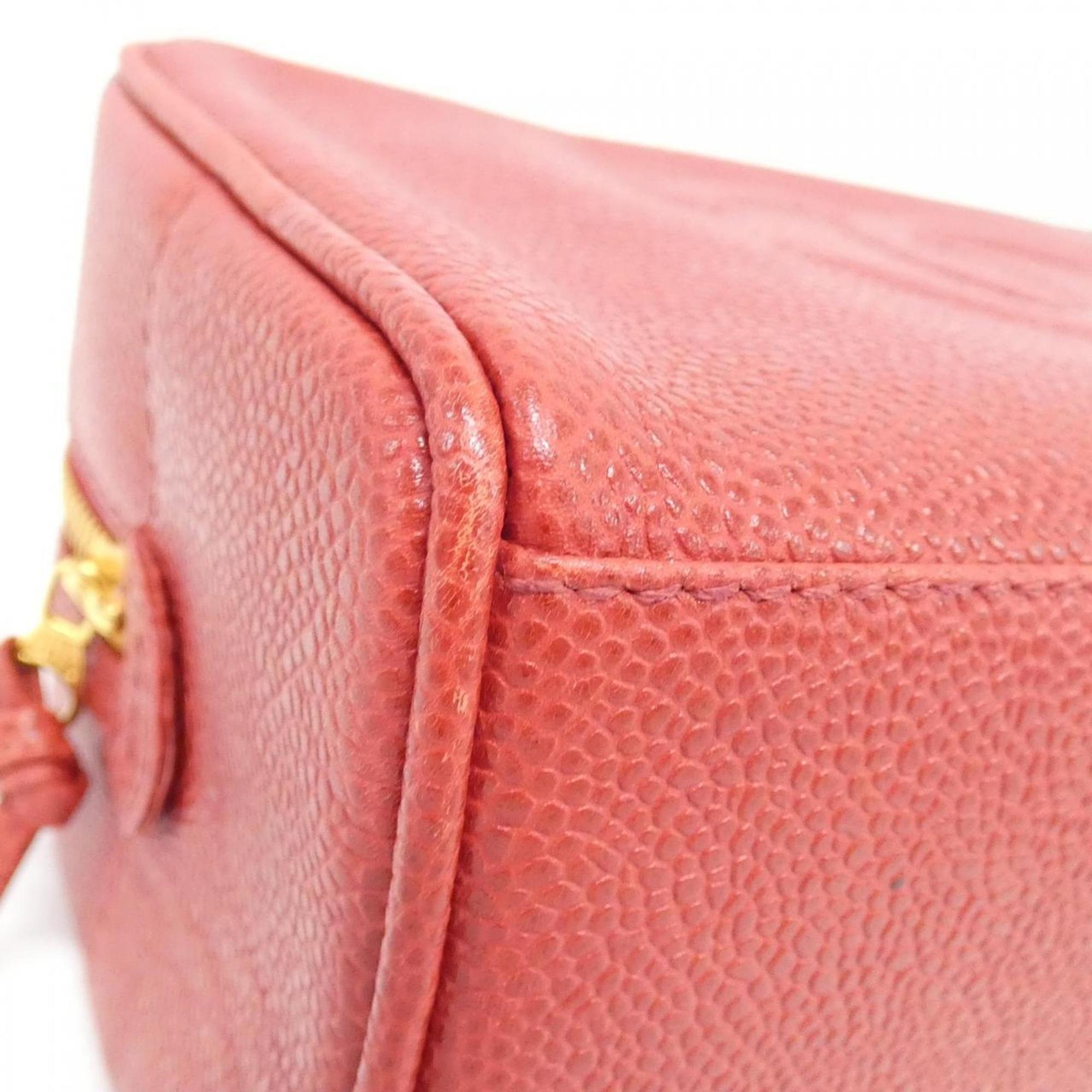 Chanel Red Color Grained Calfskin Pouch (Pre-Owned)