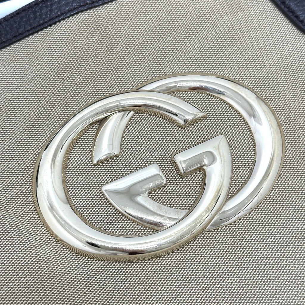 Gucci Beige Canvas Leather Shoulder Bag Tote Bag (Pre-Owned)