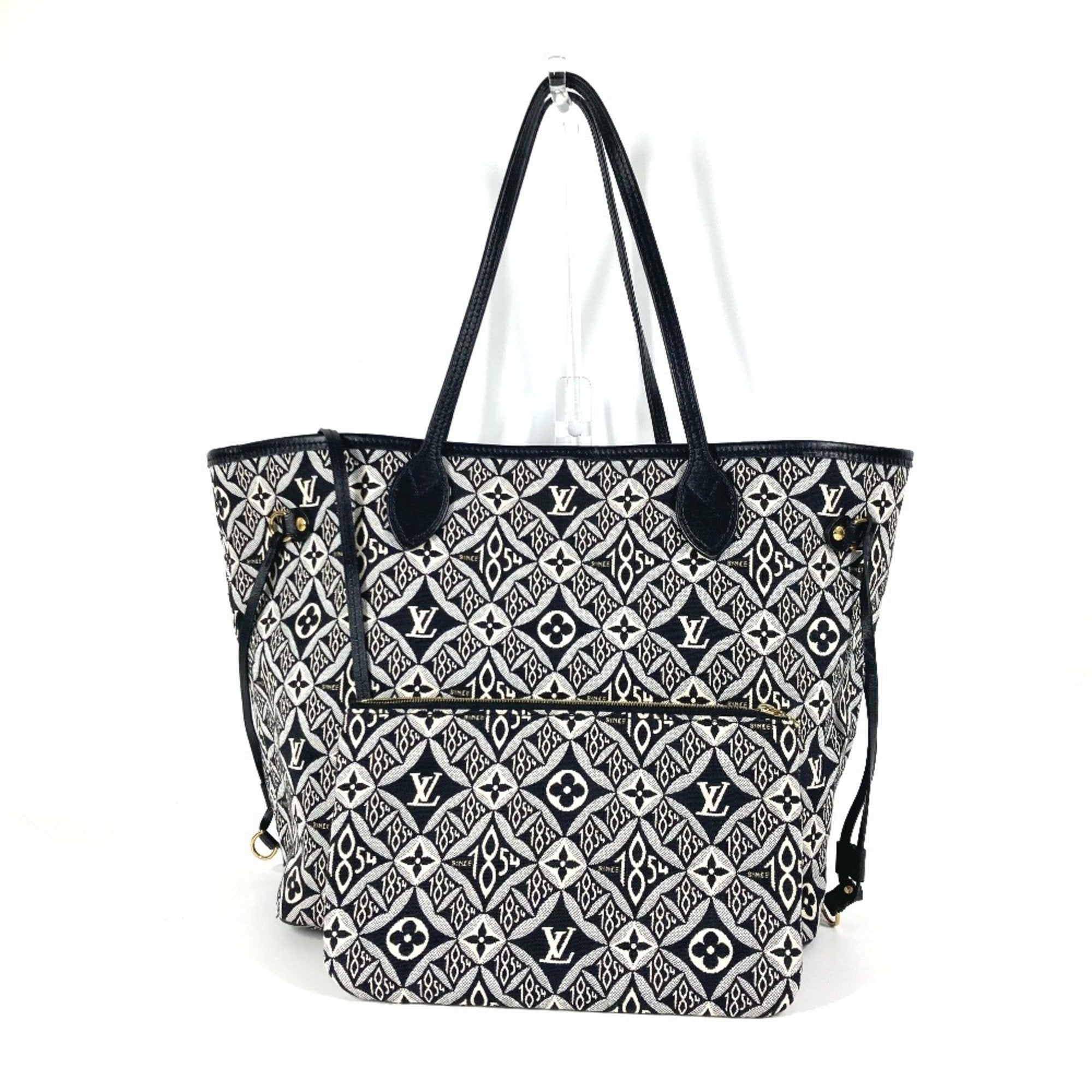 Louis Vuitton Black White Jacquard Leather Shoulder Bag Tote Bag (Pre-Owned)