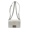 Chanel Boy Chanel Metallic Silver Leather Pochette Shoulder Bag (Pre-Owned)