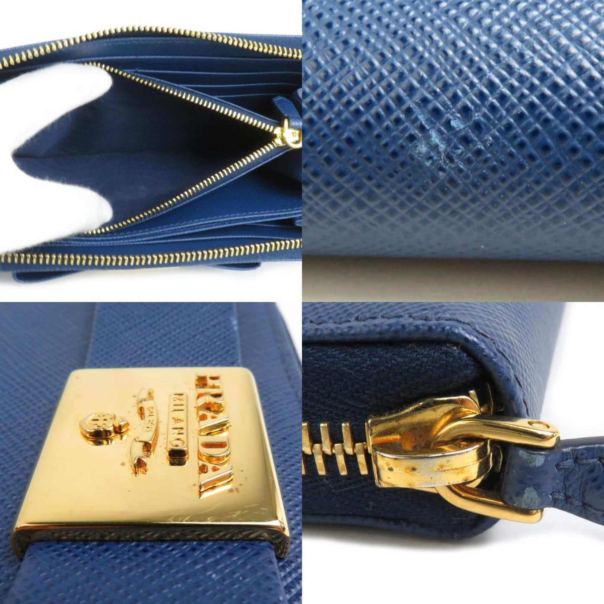 Prada Blue Leather Long Wallet (Bi-Fold) (Pre-Owned)
