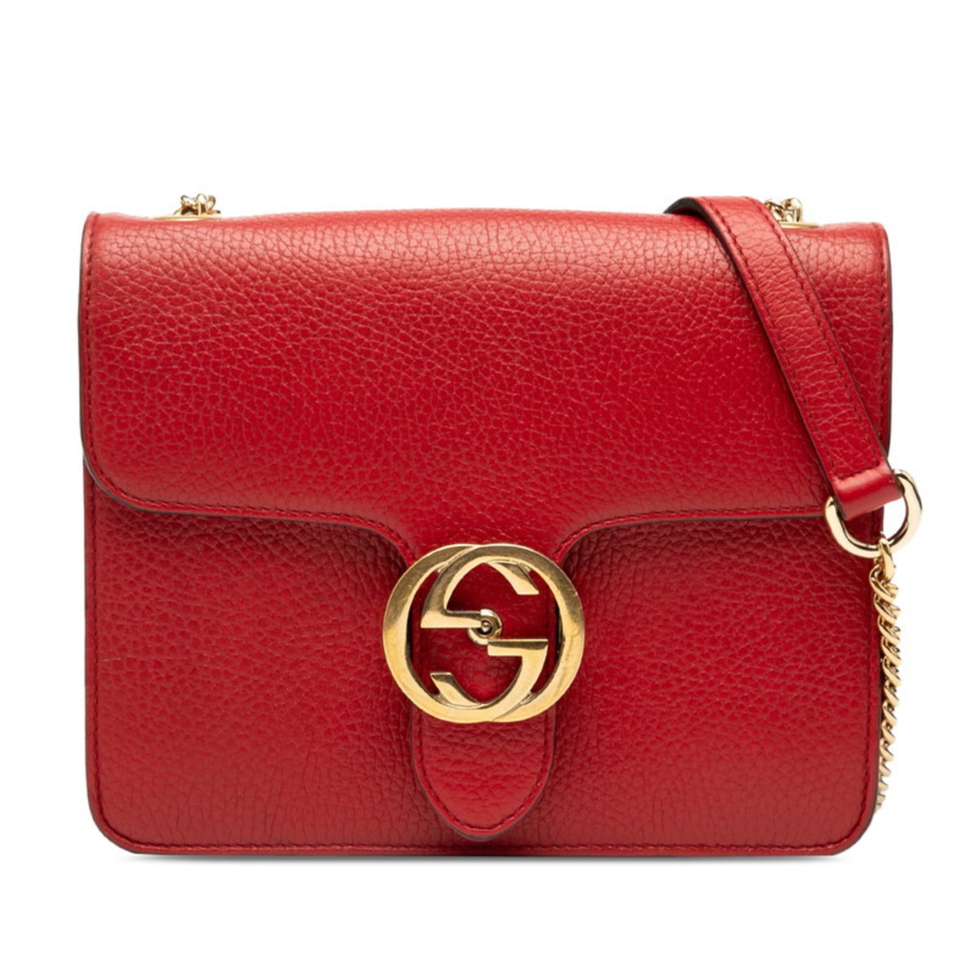Gucci Red Color Leather Shoulder Bag (Pre-Owned)