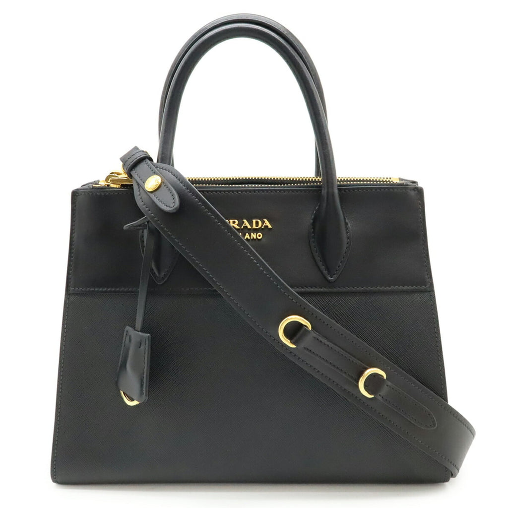 Prada Saffiano Black Nero Leather Handbag Shoulder Bag (Pre-Owned)