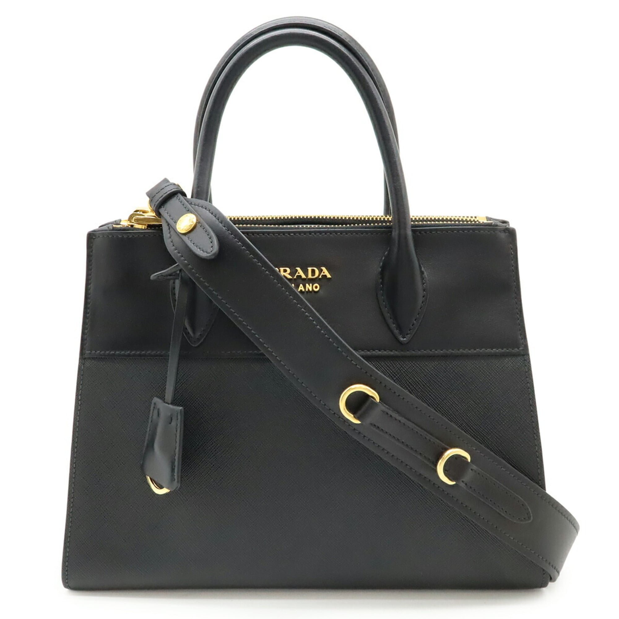 Prada Saffiano Black Nero Leather Handbag Shoulder Bag (Pre-Owned)