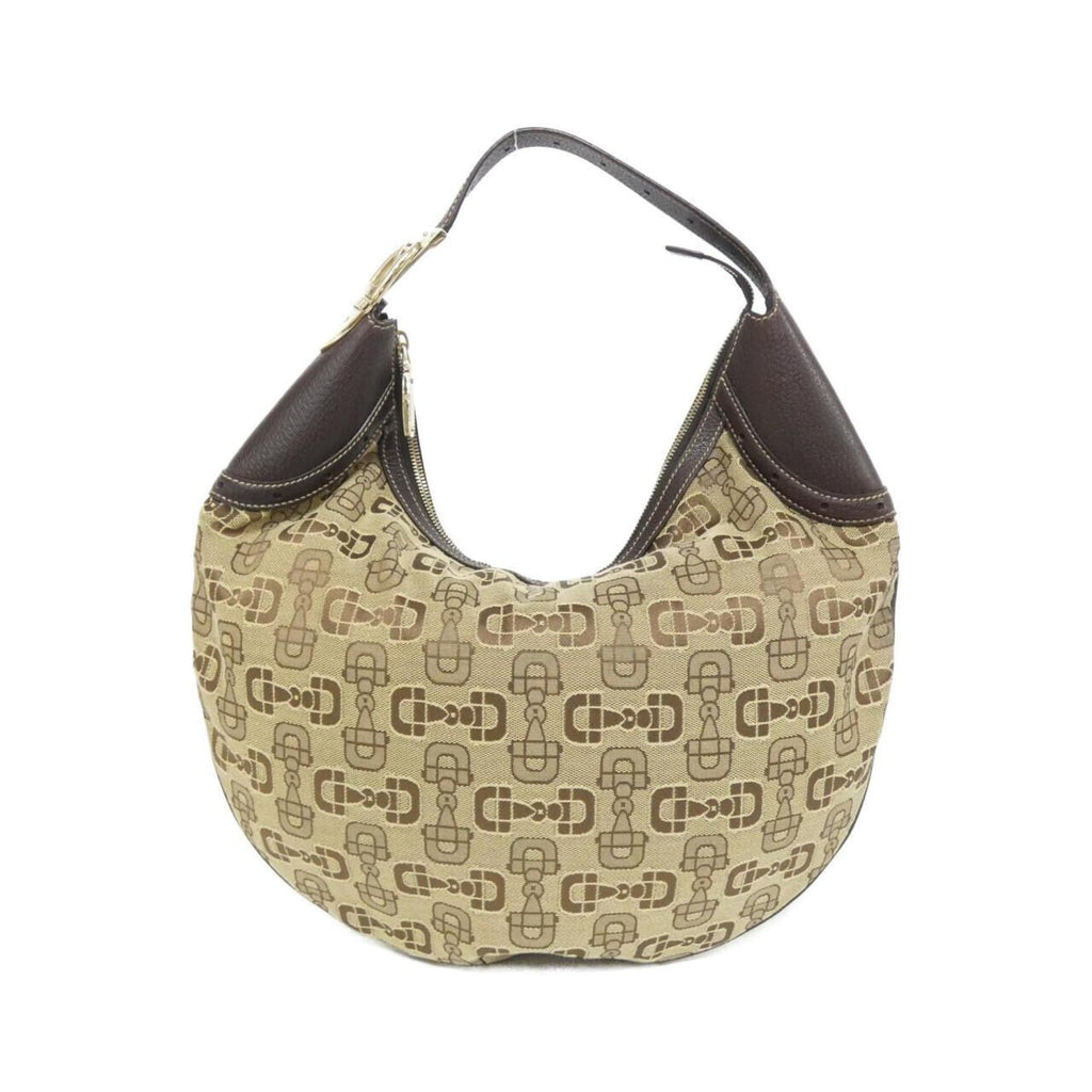 Gucci Beige Brown Canvas Leather Shoulder Bag (Pre-Owned)