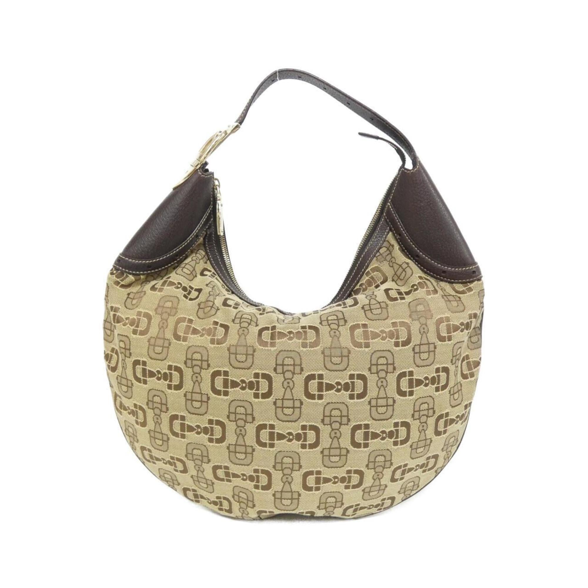 Gucci Beige Brown Canvas Leather Shoulder Bag (Pre-Owned)
