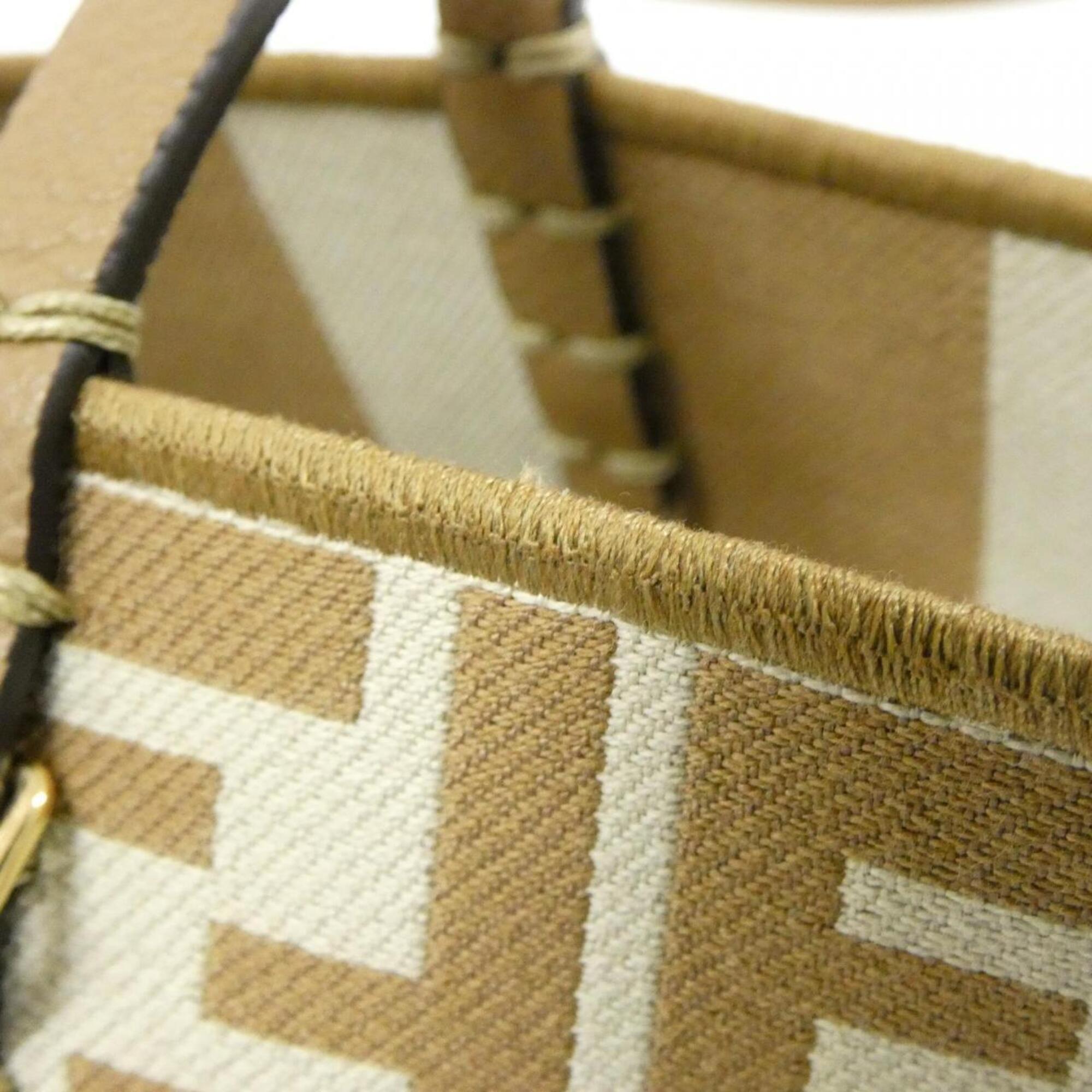 Fendi Beige Sand Canvas Leather Handbag Pouch (Pre-Owned)