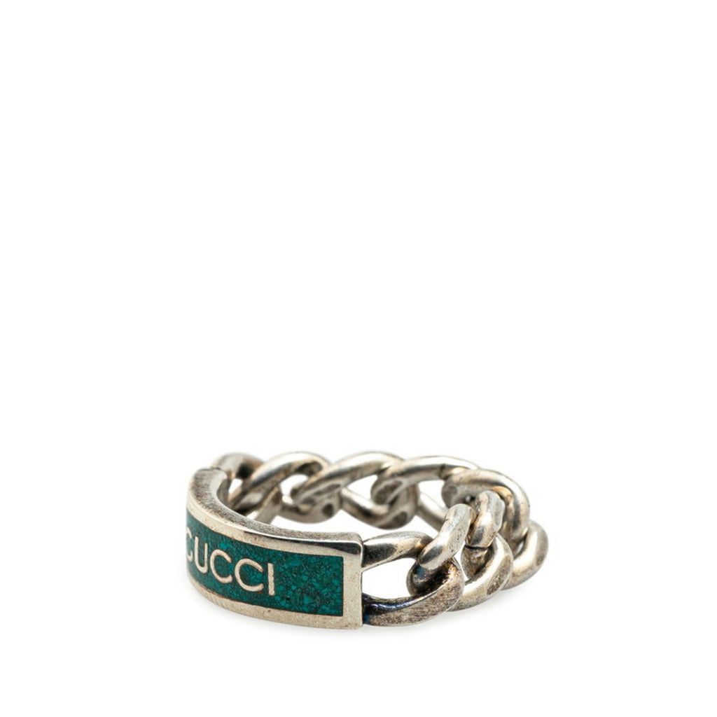 Gucci Turquoise Enamel Silver 925 Band Ring (Pre-Owned)