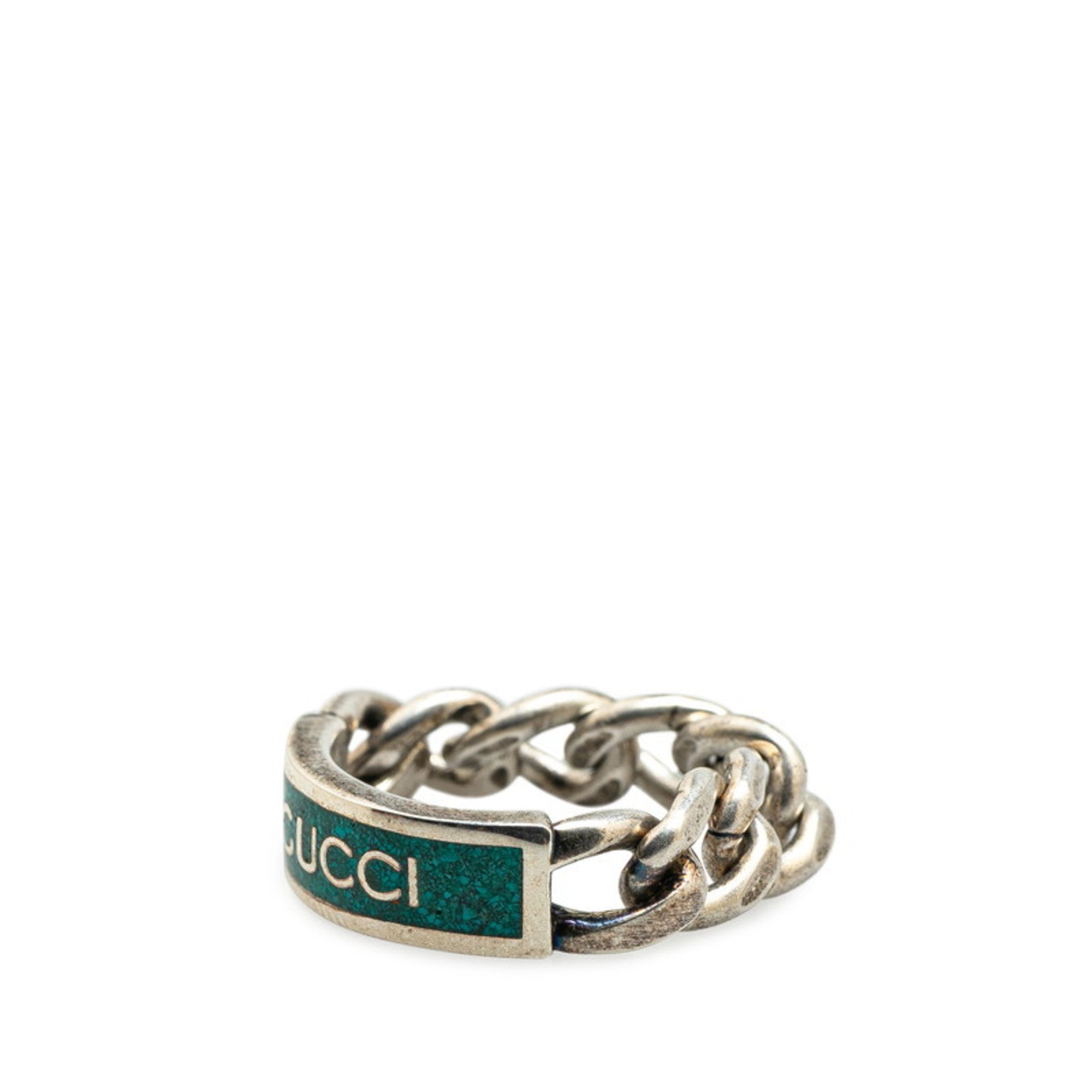 Gucci Turquoise Enamel Silver 925 Band Ring (Pre-Owned)