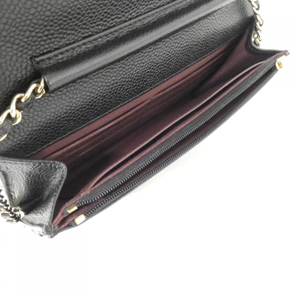 Chanel Black Bordeaux Grained Calfskin Chain/Shoulder Wallet (Pre-Owned)