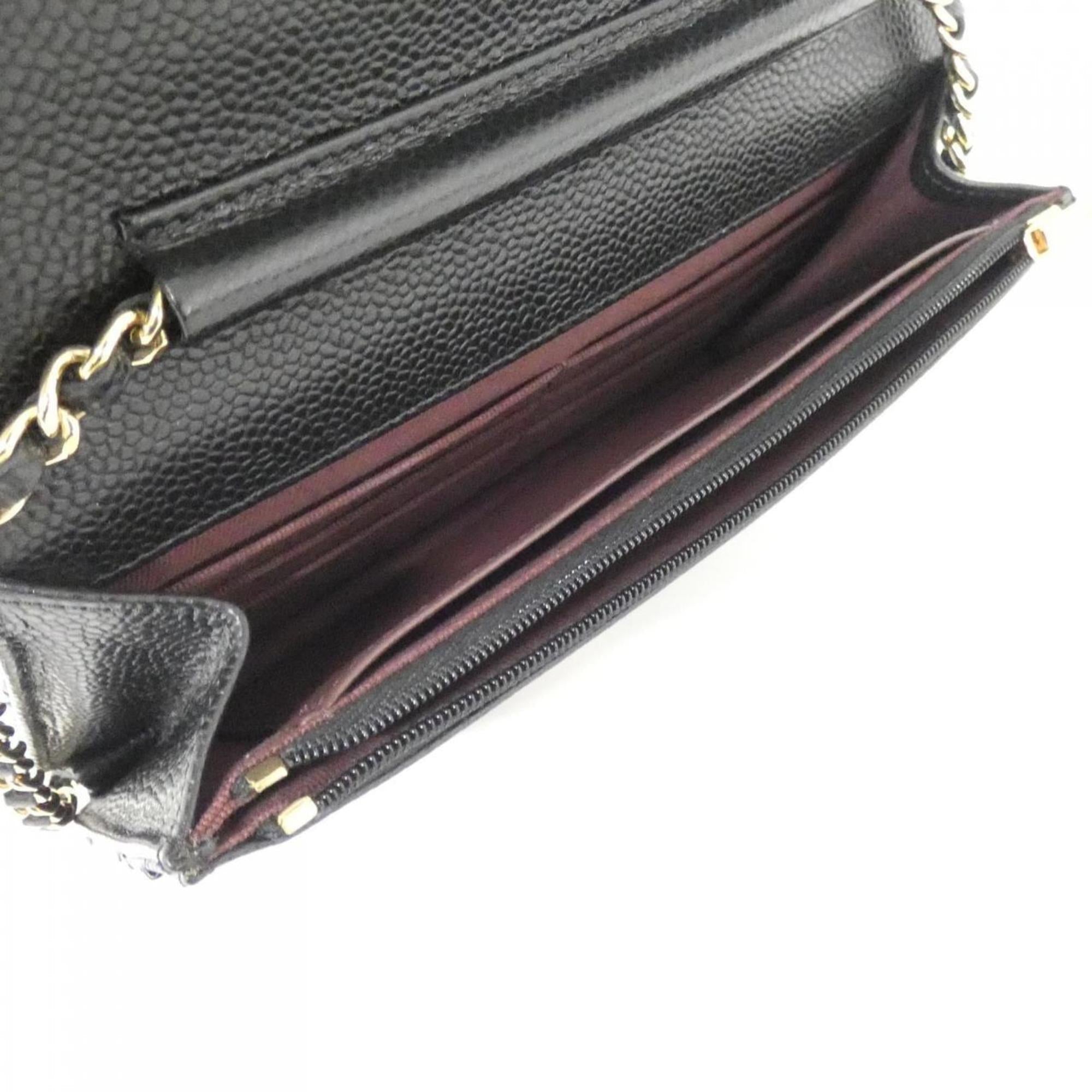 Chanel Black Bordeaux Grained Calfskin Chain/Shoulder Wallet (Pre-Owned)