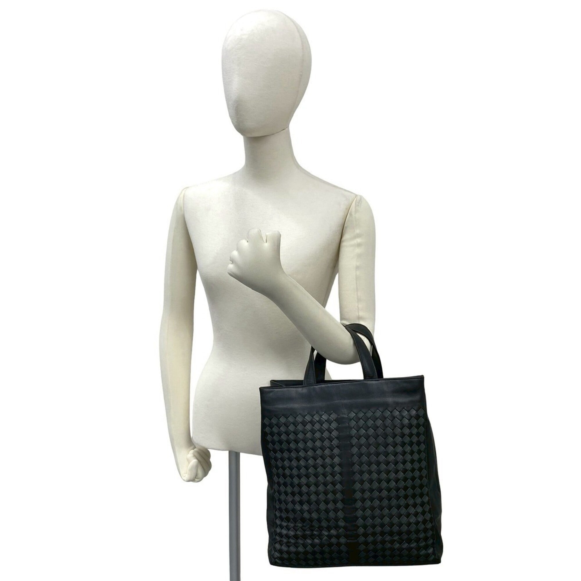 Bottega Veneta Black Gray Leather Handbag Tote Bag (Pre-Owned)