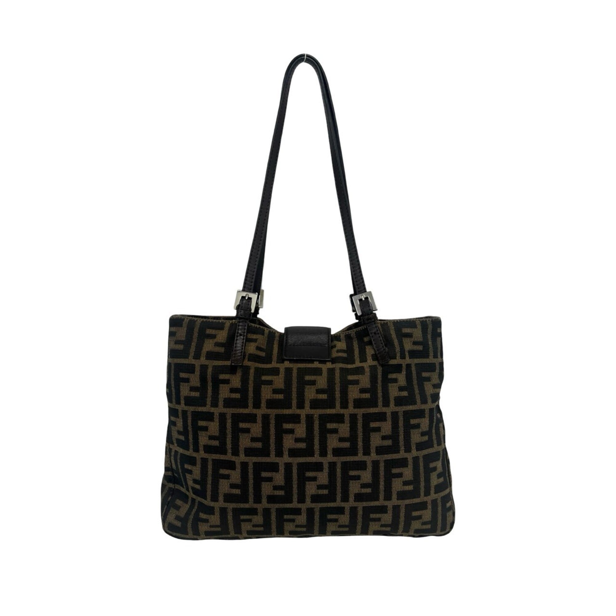Fendi Black Brown Canvas Leather Shoulder Bag Tote Bag (Pre-Owned)