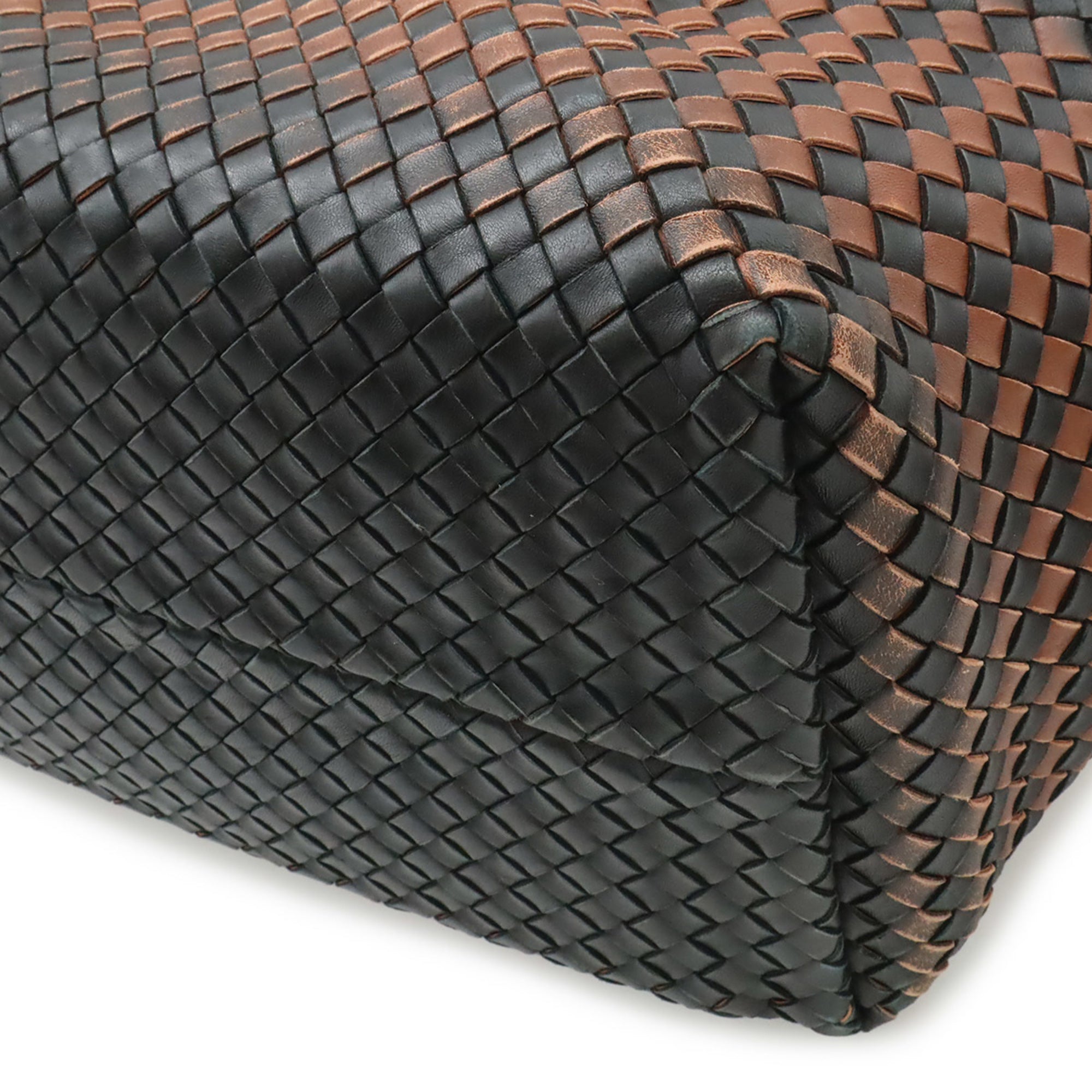 Bottega Veneta Intrecciato Black Brown Leather Tote Bag (Pre-Owned)