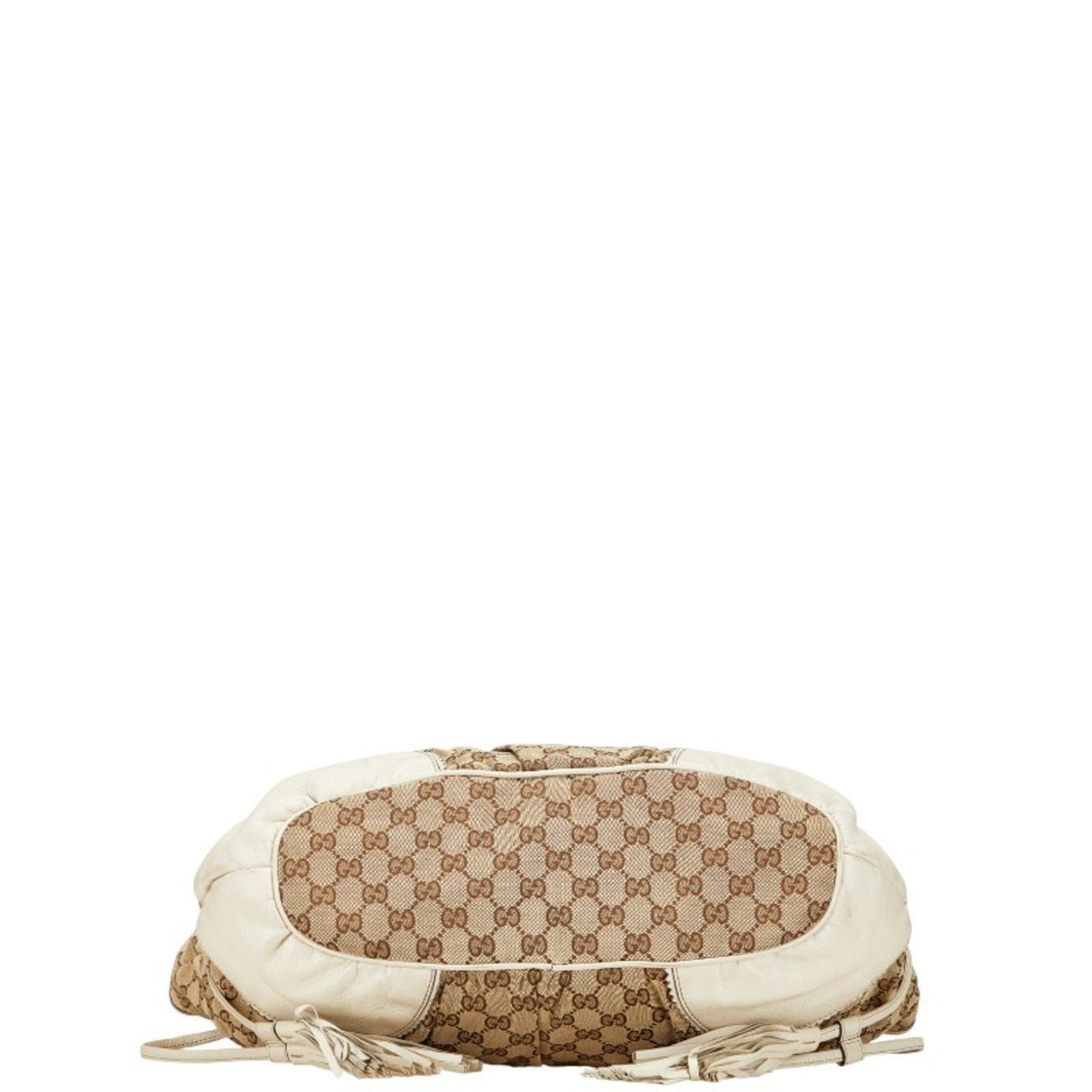 Gucci Gg Canvas Beige White Gg Canvas Leather Shoulder Bag Tote Bag (Pre-Owned)