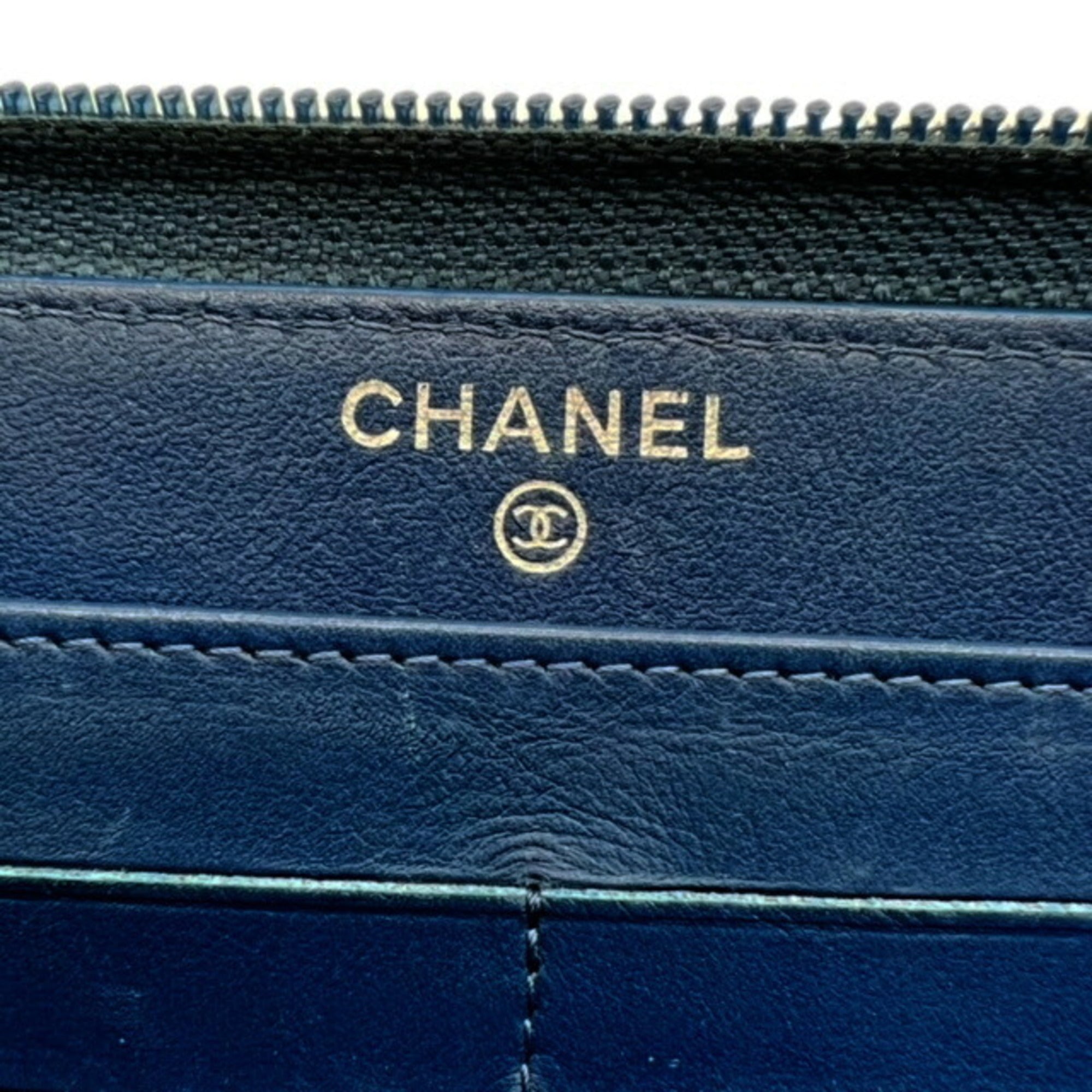 Chanel Blue Grained Calfskin Long Wallet (Bi-Fold) (Pre-Owned)