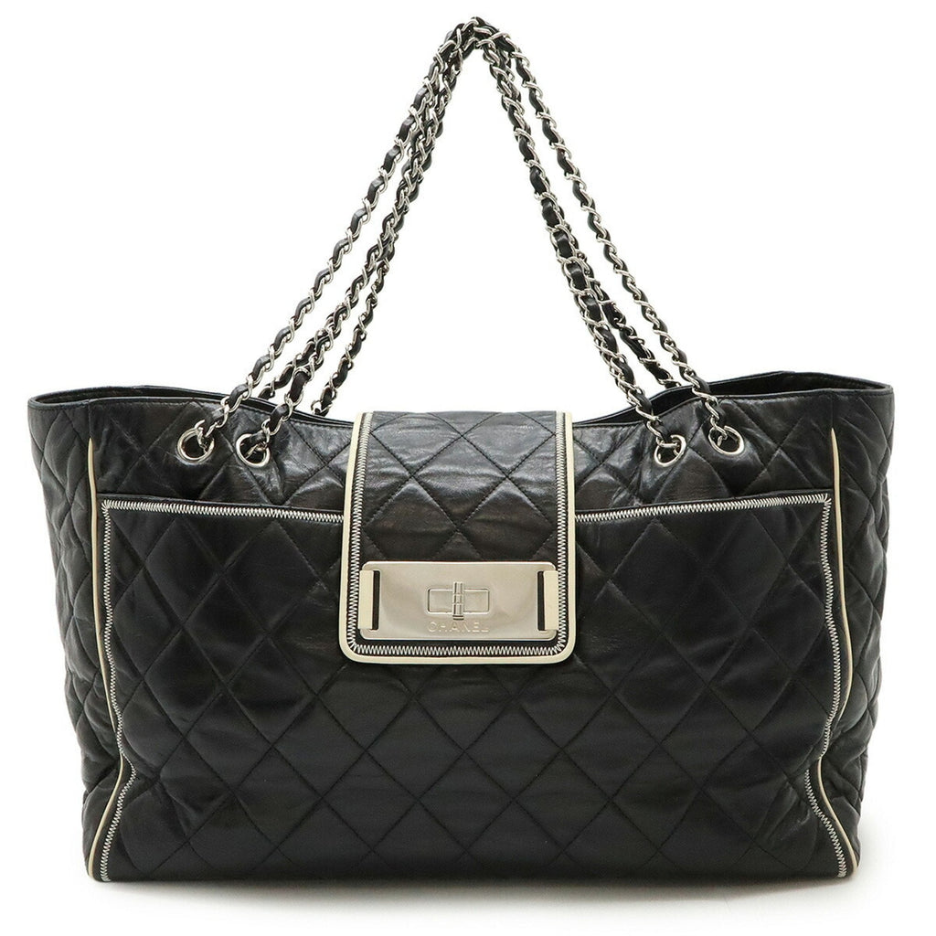 Chanel Black White Leather Tote Bag (Pre-Owned)
