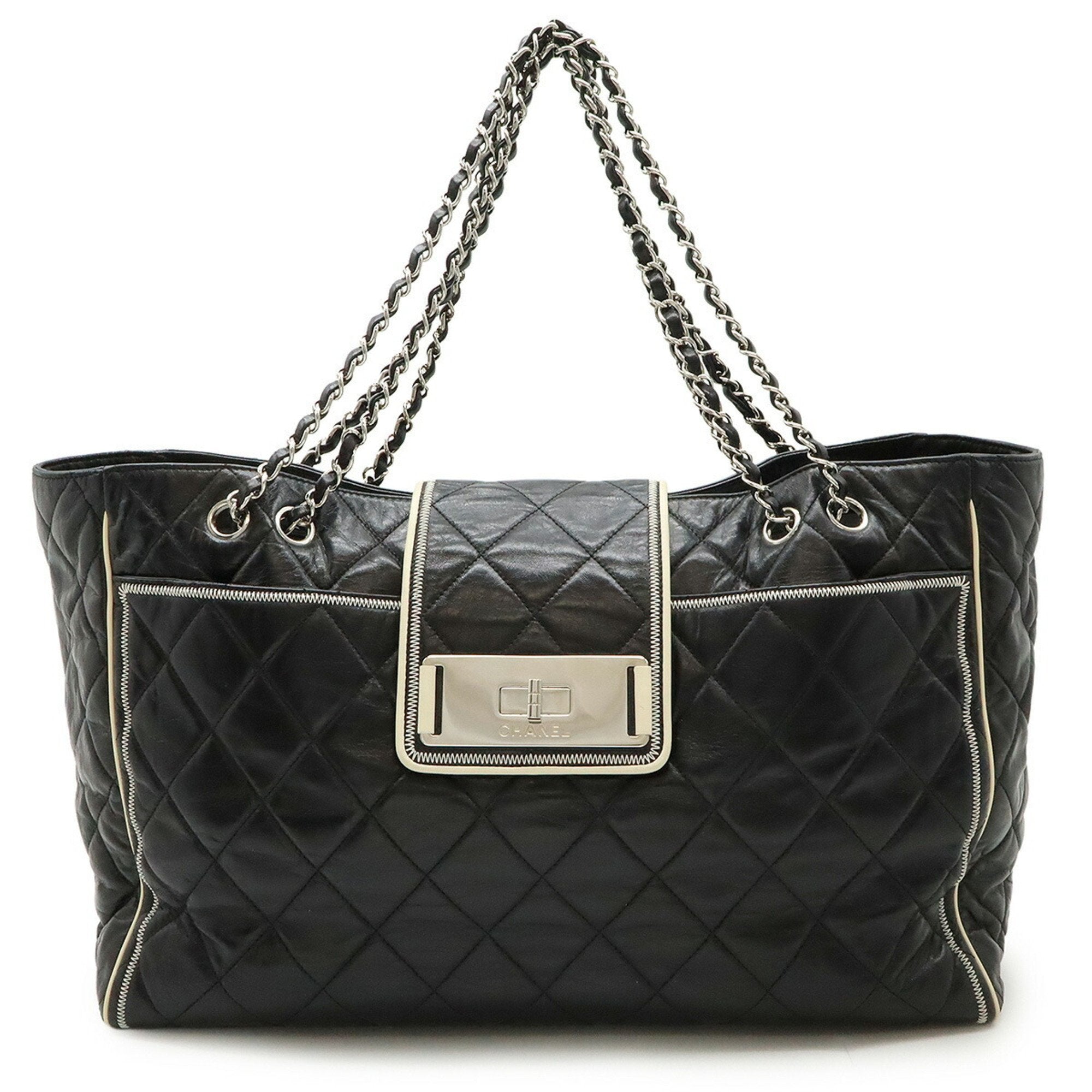 Chanel Black White Leather Tote Bag (Pre-Owned)