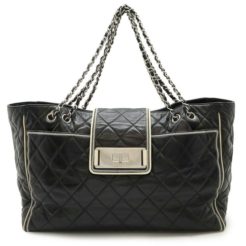 Chanel Black White Leather Tote Bag (Pre-Owned)