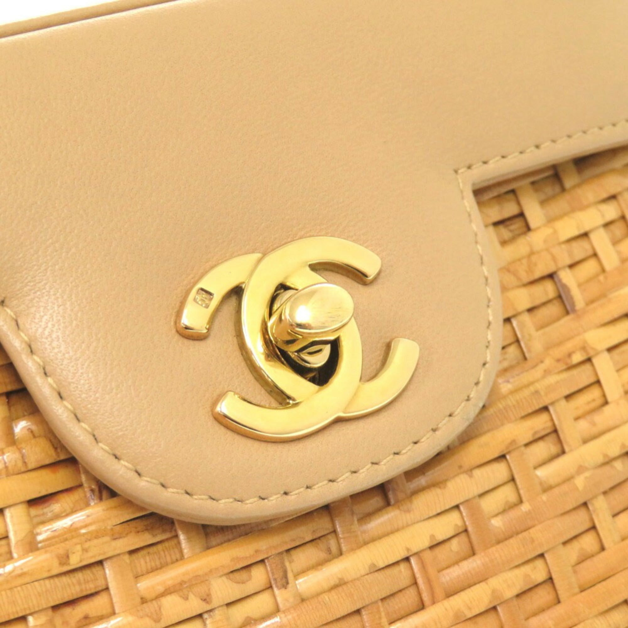 Chanel Beige Straw Leather Shoulder Bag (Pre-Owned)