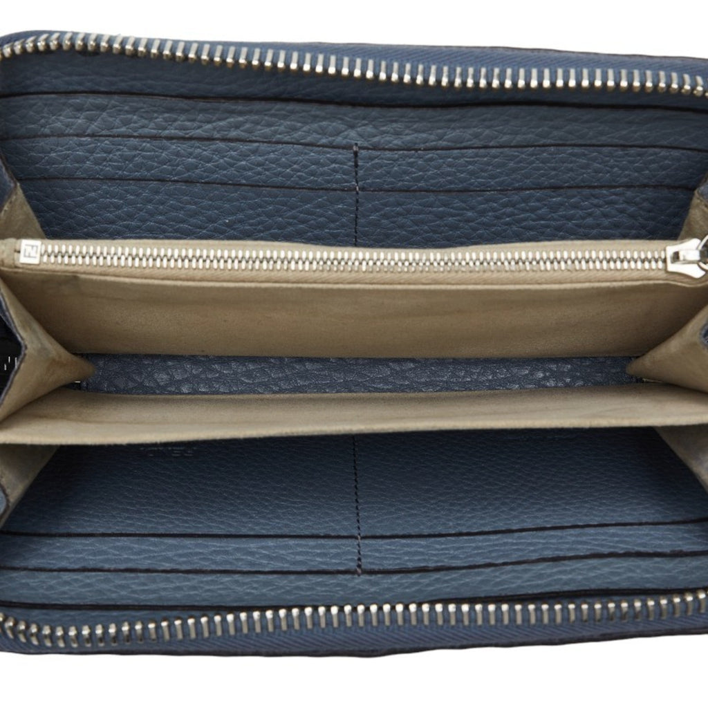 Fendi Blue Gray Leather Long Wallet (Bi-Fold) (Pre-Owned)