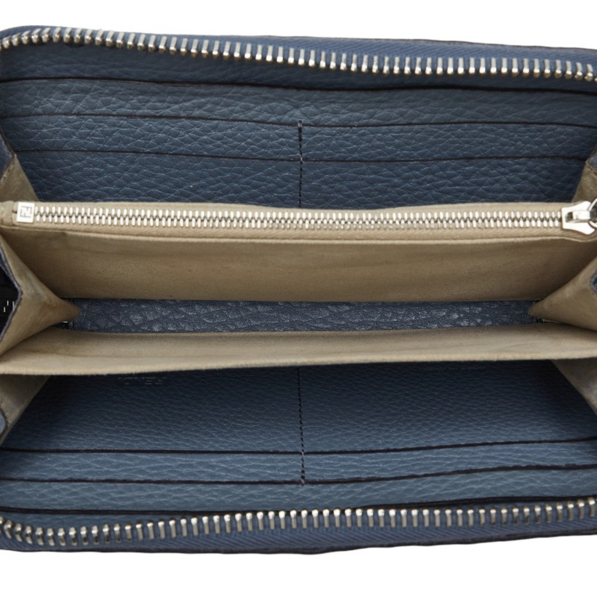Fendi Blue Gray Leather Long Wallet (Bi-Fold) (Pre-Owned)