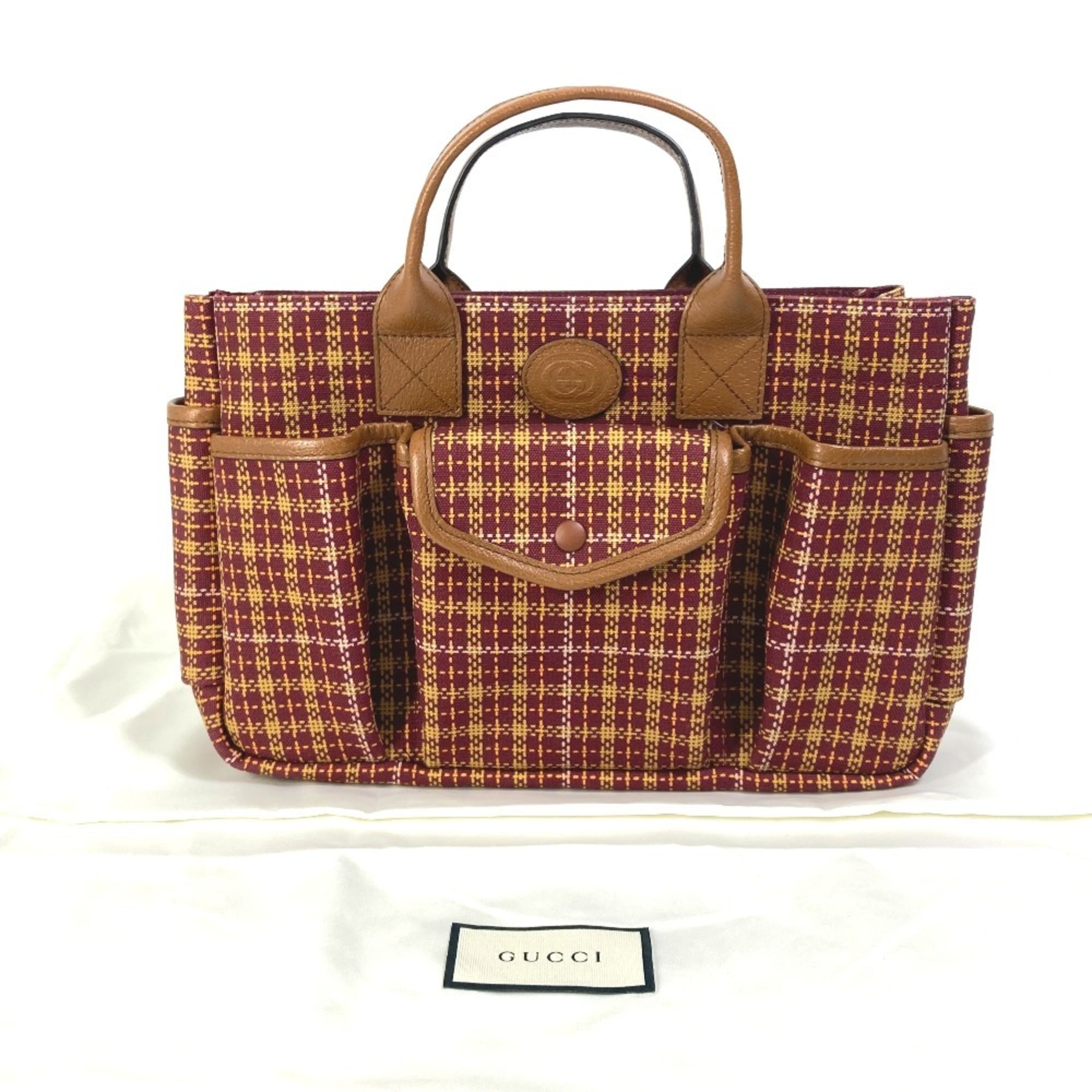 Gucci Bordeaux Brown Canvas Leather Handbag Tote Bag (Pre-Owned)