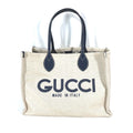Gucci Beige Black Dark Navy Canvas Leather Shoulder Bag Tote Bag (Pre-Owned)
