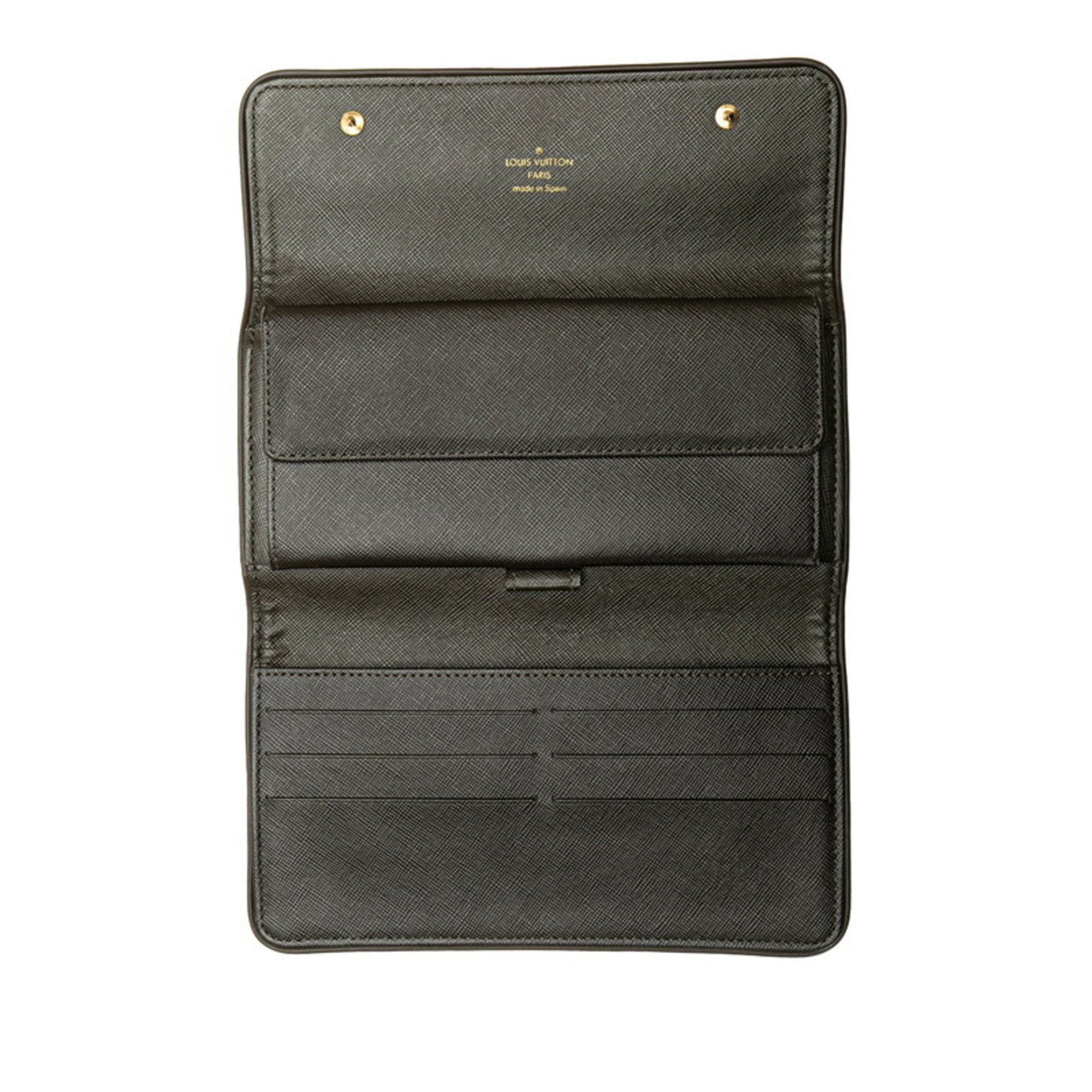 Louis Vuitton Brown Green Canvas Leather Long Wallet (Bi-Fold) (Pre-Owned)