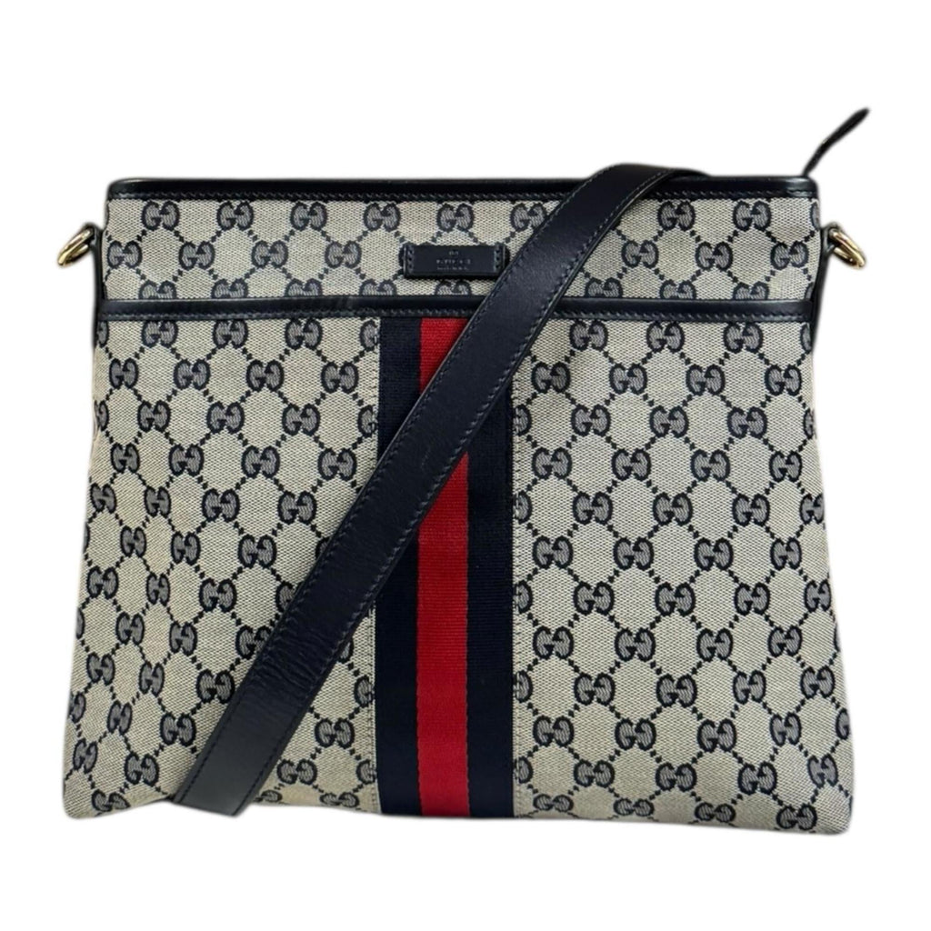 Gucci Gg Canvas Beige Navy Gg Canvas Shoulder Bag (Pre-Owned)