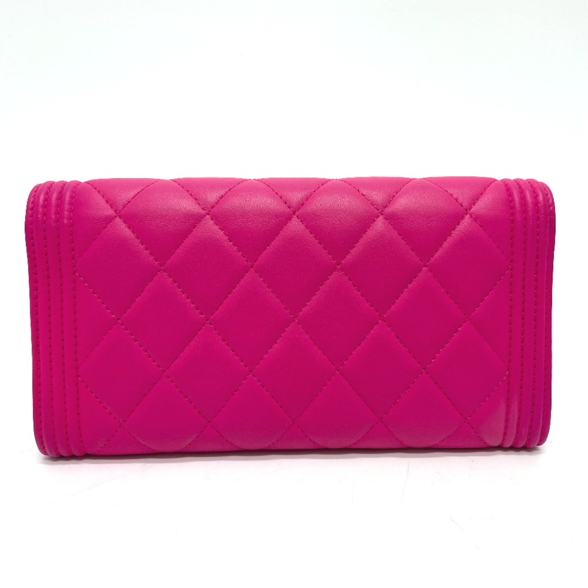 Chanel Pink Leather Long Wallet (Bi-Fold) (Pre-Owned)