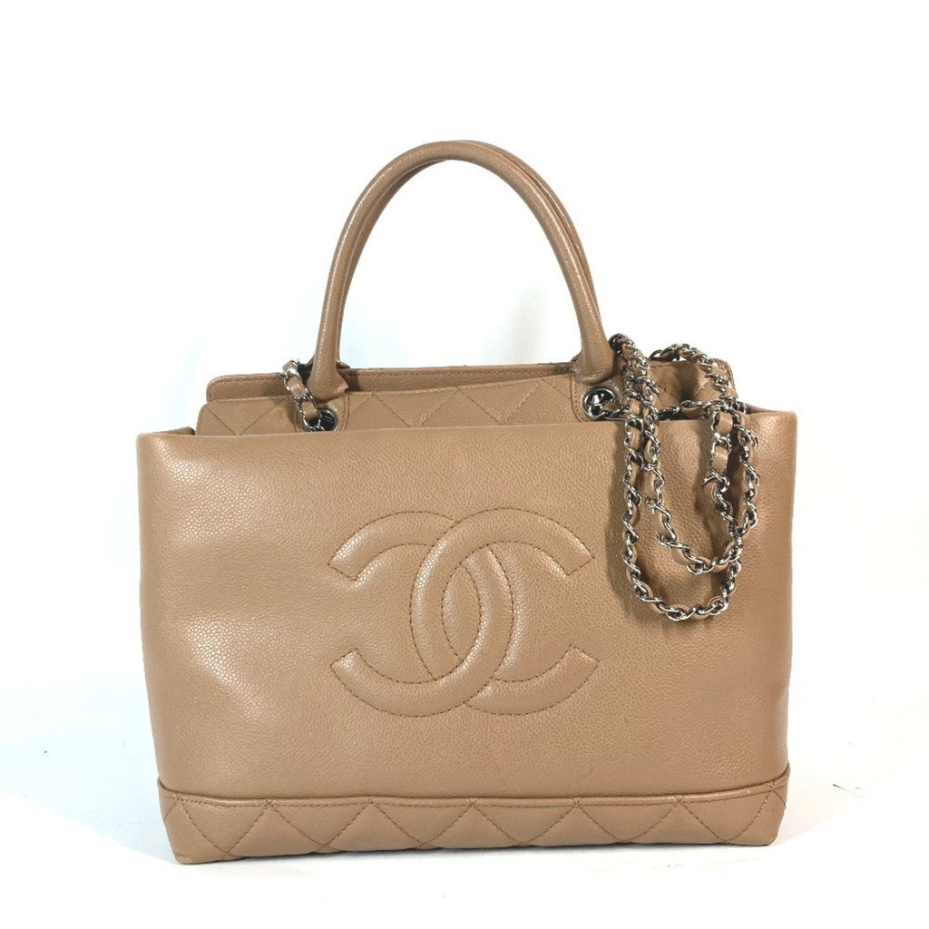 Chanel Beige Grained Calfskin Shoulder Bag Tote Bag (Pre-Owned)