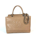 Chanel Beige Grained Calfskin Shoulder Bag Tote Bag (Pre-Owned)