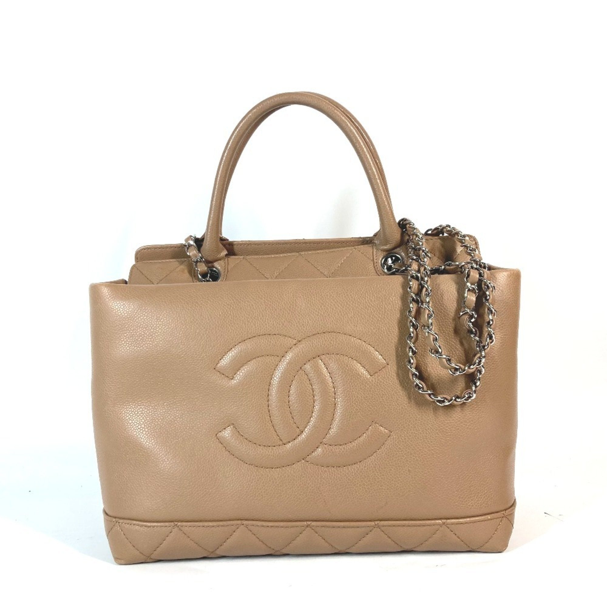 Chanel Beige Grained Calfskin Shoulder Bag Tote Bag (Pre-Owned)