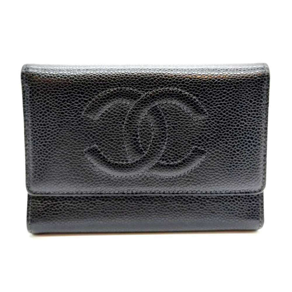 Chanel Black Grained Calfskin Wallet (Tri-Fold) (Pre-Owned)