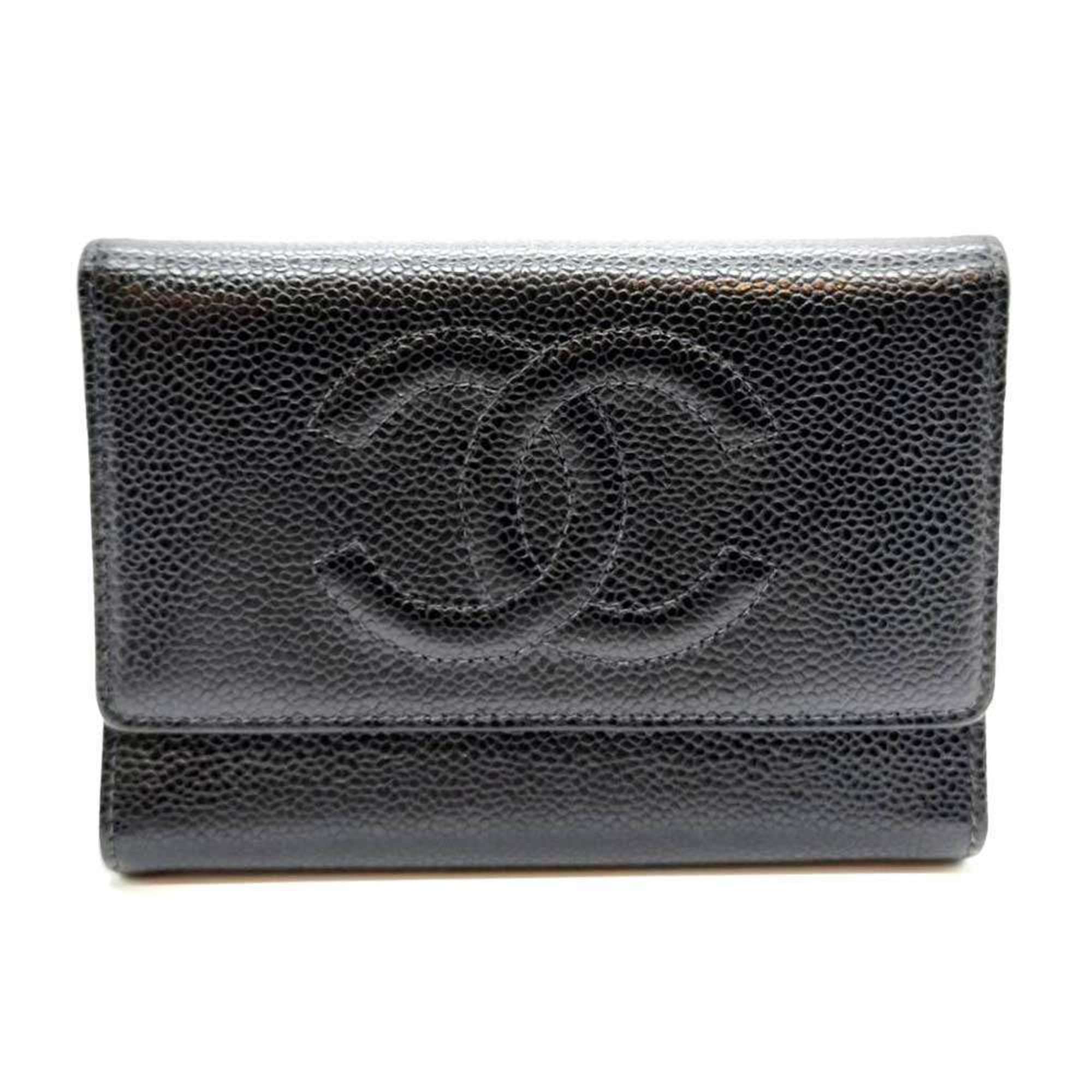 Chanel Black Grained Calfskin Wallet (Tri-Fold) (Pre-Owned)