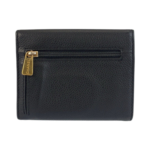 Chanel Black Leather Wallet (Tri-Fold) (Pre-Owned)
