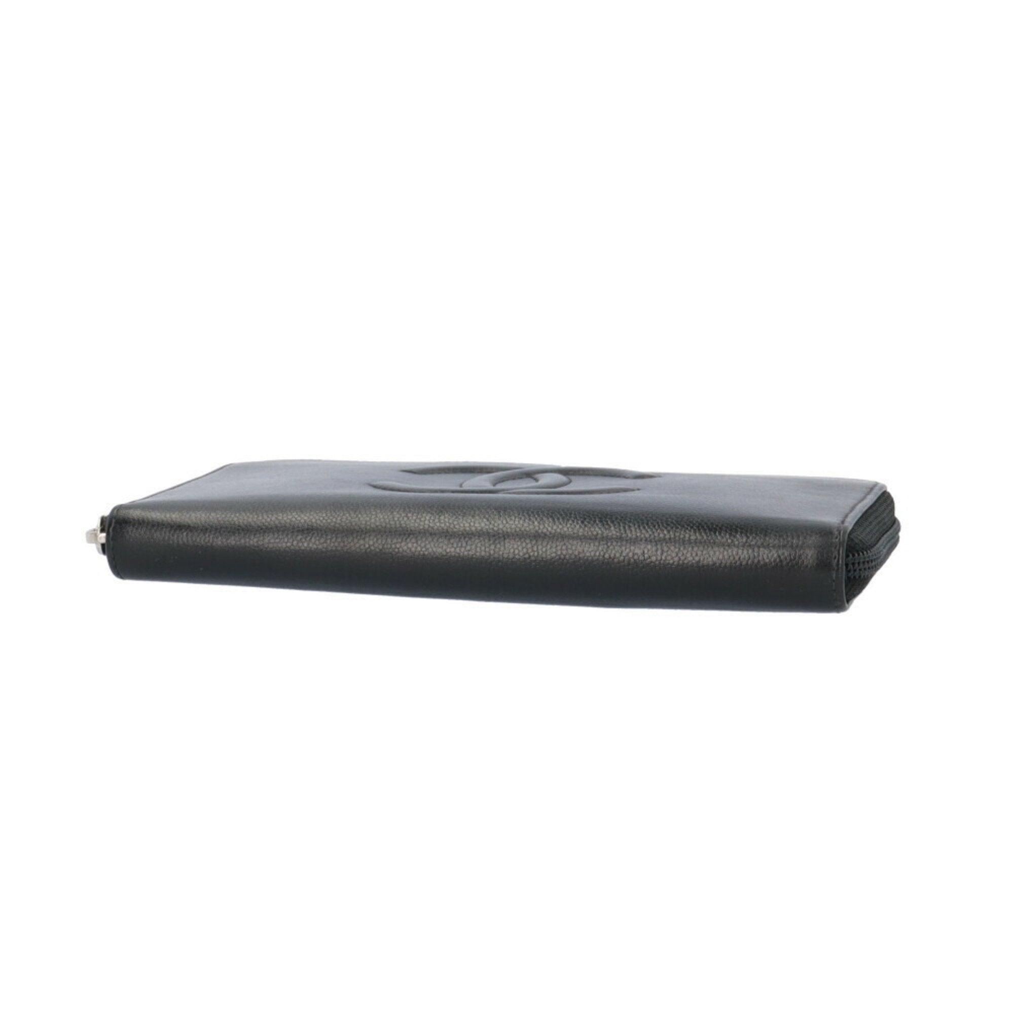Chanel Black Leather Long Wallet (Bi-Fold) (Pre-Owned)